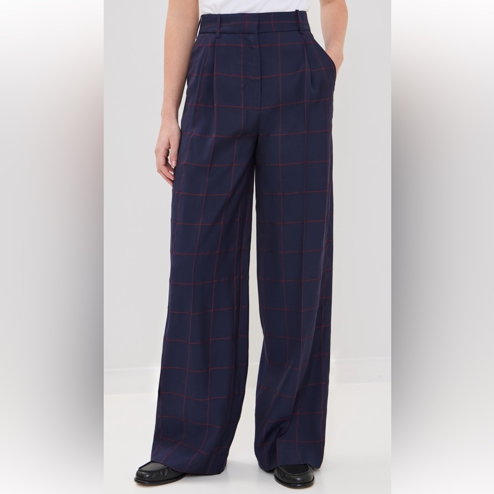 La Ligne Selby Navy Checkered Wide-Leg Pants
